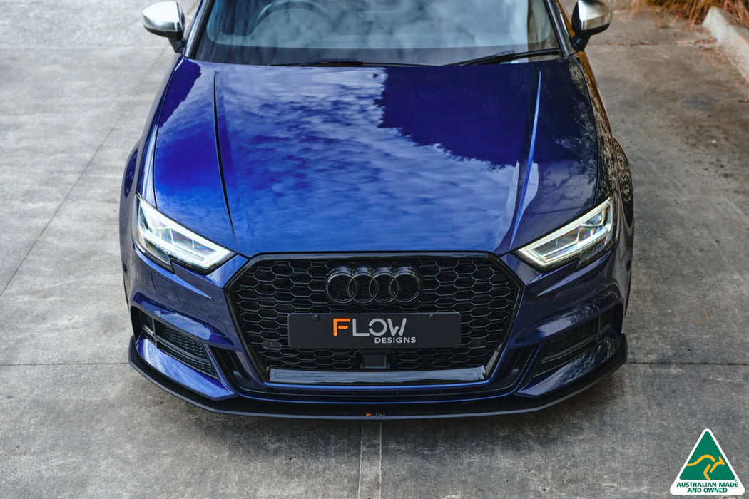 Flow Design Audi S3 8V Sedan Facelift Gloss Black/Textured Black Front Lip Splitter & Mounting Brace