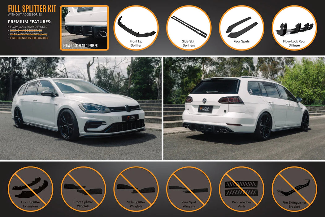 Flow Design MK7.5 Golf R Wagon Full Lip Splitter Set