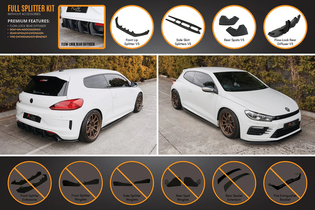 Flow Design VW Scirocco R FL V3 Full Lip Splitter Set