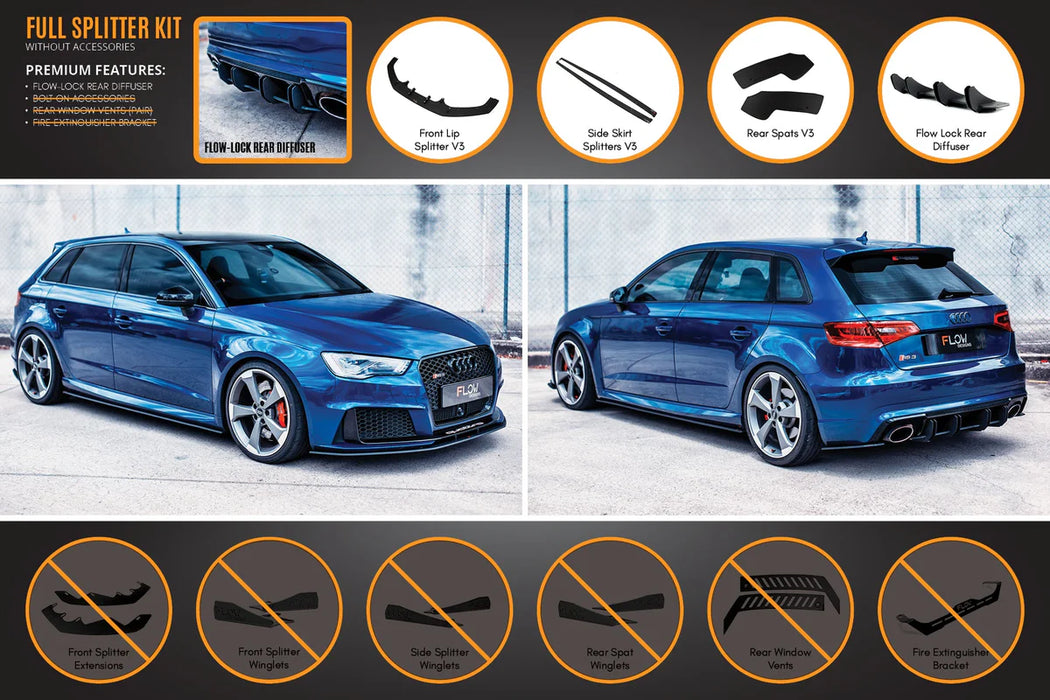 Flow Design RS3 8V Sportback (Pre-Facelift) Full Lip Splitter Set