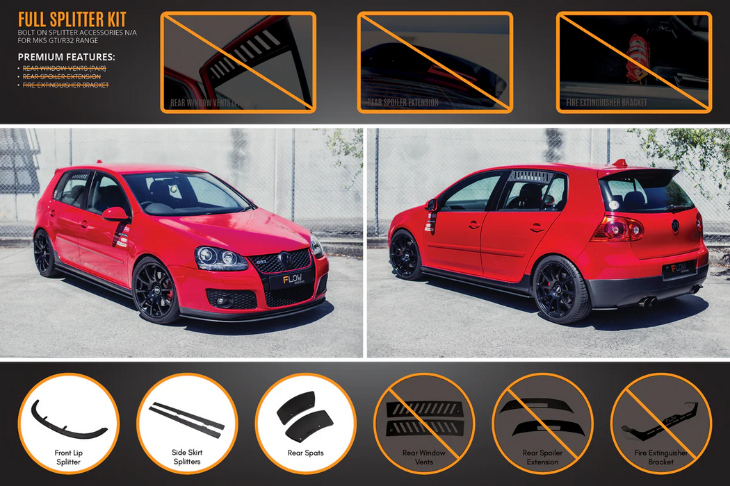 Flow Design VW MK5 Golf GTI Full Lip Splitter Set